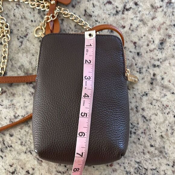 Valentina Womens Pebbled Leather Chain Strap Crossbody Bag Brown NWT - Picture 8 of 9